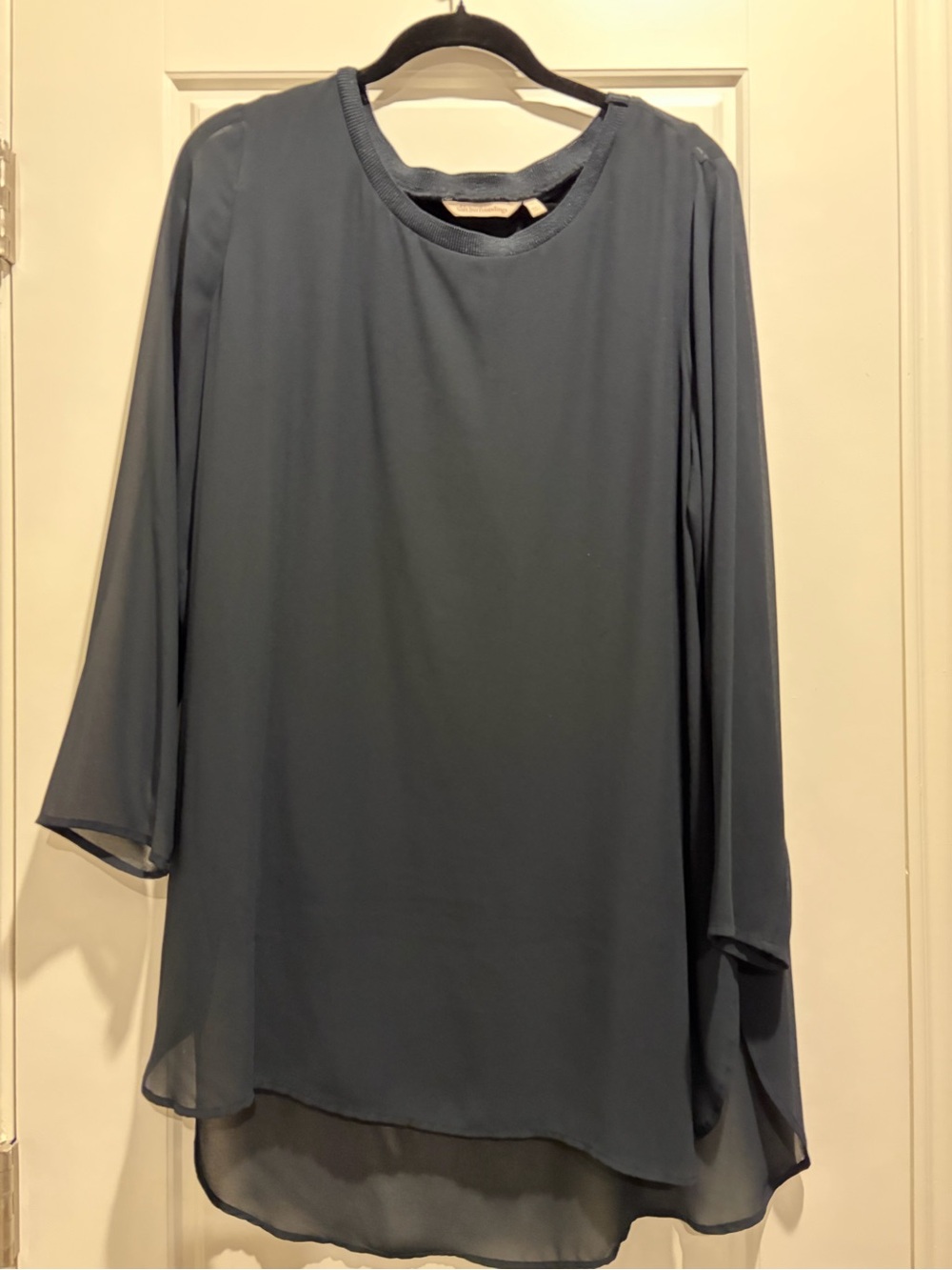 Soft Surroundings Womens Slate Black Long Sleeve Chiffon Blouse